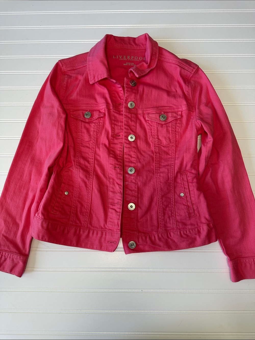 Liverpool Jeans Co Pink Denim Jean Jacket Stretch Button Front Size M